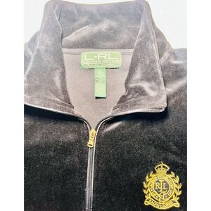 Vintage Ralph Lauren Active Black Velour Track Jacket Gold Crest Y2K Size XL